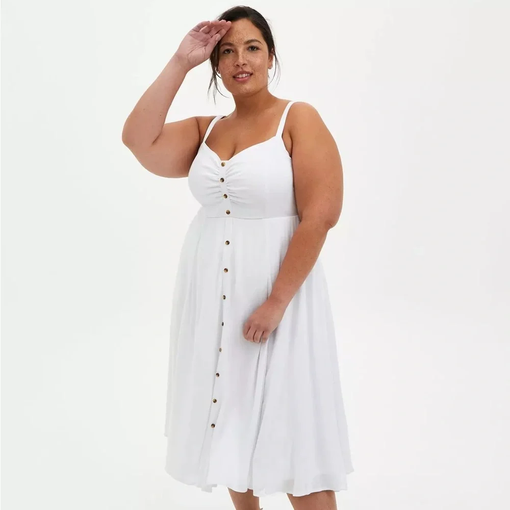 Torrid Midi Textured Woven Button-Front Dress - Picture 1 of 8